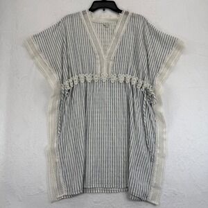 J.‎ Crew Beachwear XS/S Striped Crochet Trim Tunic Cover-Up Dress Blue White